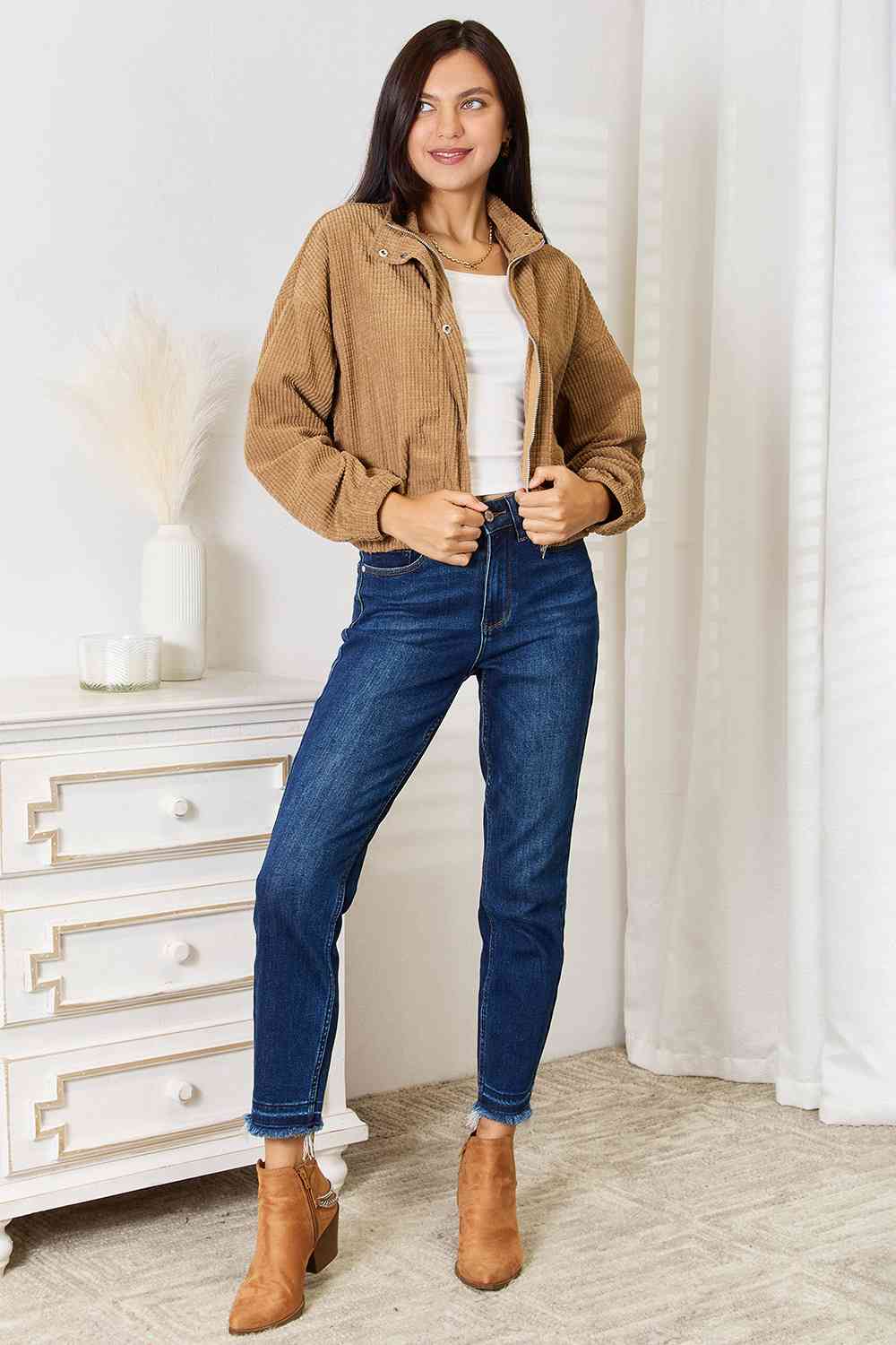 Double Take Long Sleeve Dropped Shoulder Jacket BLUE ZONE PLANET