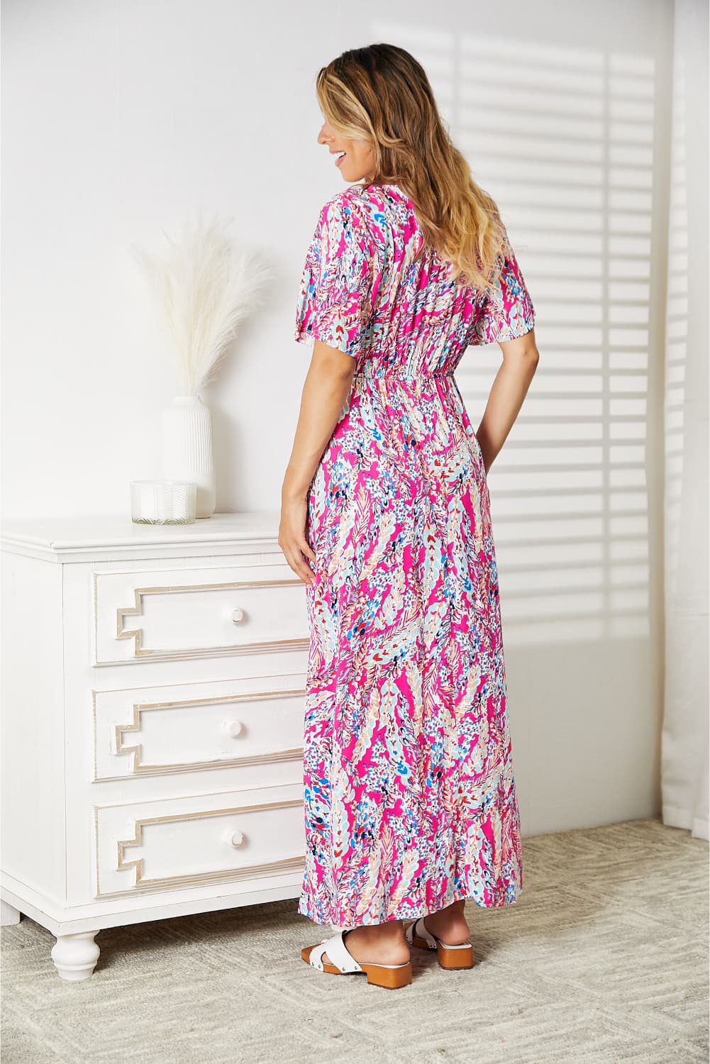 Double Take Multicolored V-Neck Maxi Dress BLUE ZONE PLANET