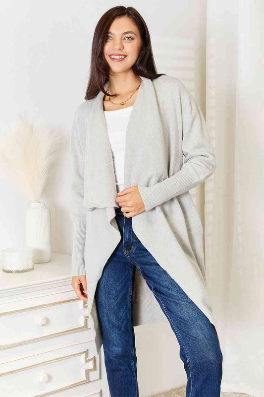 Double Take Open Front Duster Cardigan with Pockets BLUE ZONE PLANET
