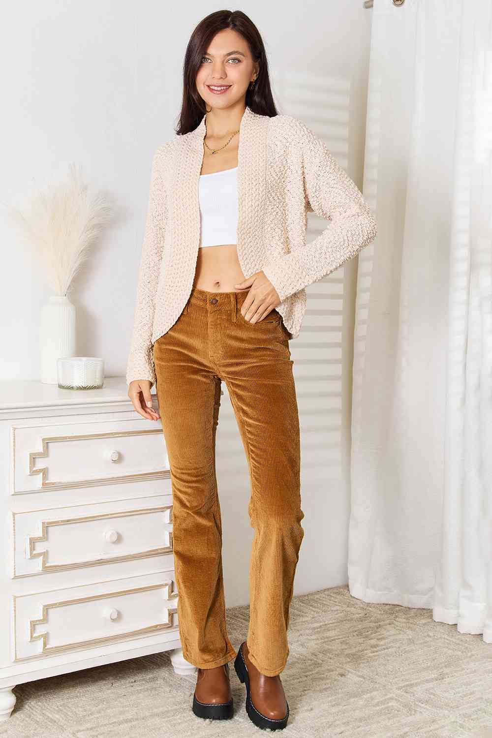 Double Take Open Front Long Sleeve Cardigan BLUE ZONE PLANET