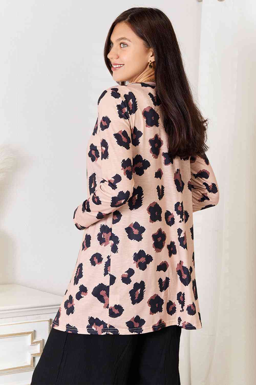 Double Take Printed Button Front Longline Cardigan BLUE ZONE PLANET