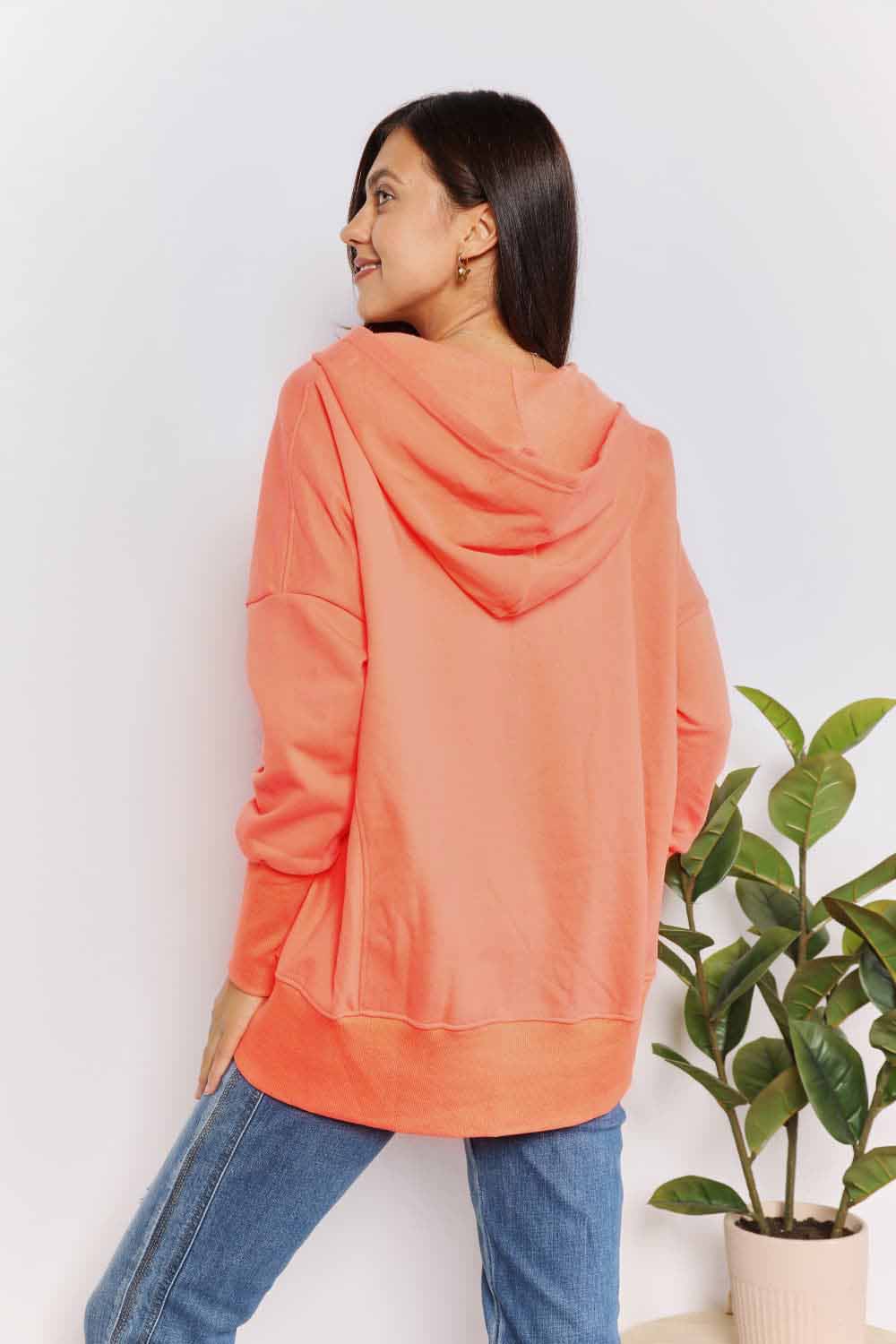 Double Take Quarter-Snap Dropped Shoulder Hoodie BLUE ZONE PLANET