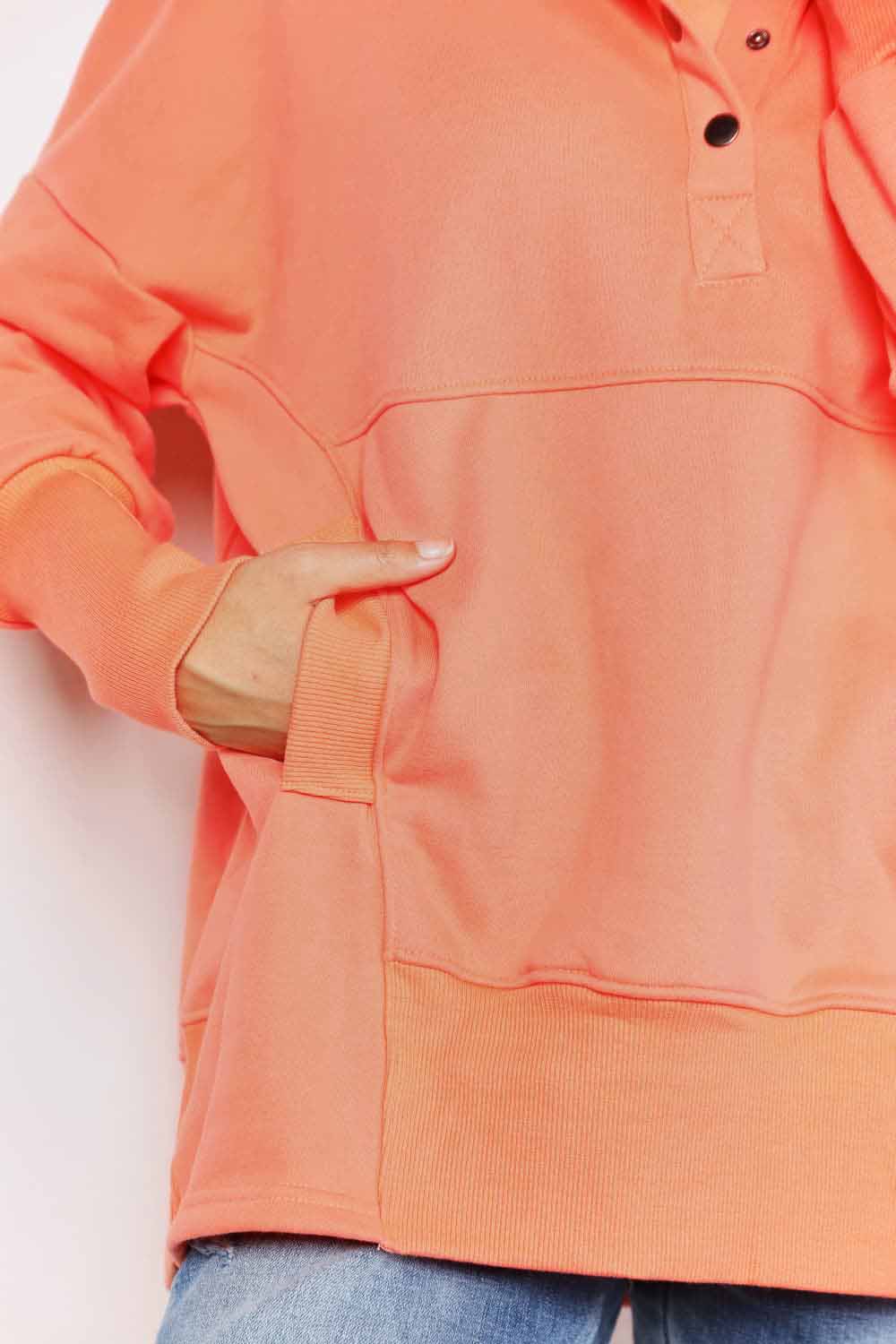 Double Take Quarter-Snap Dropped Shoulder Hoodie BLUE ZONE PLANET