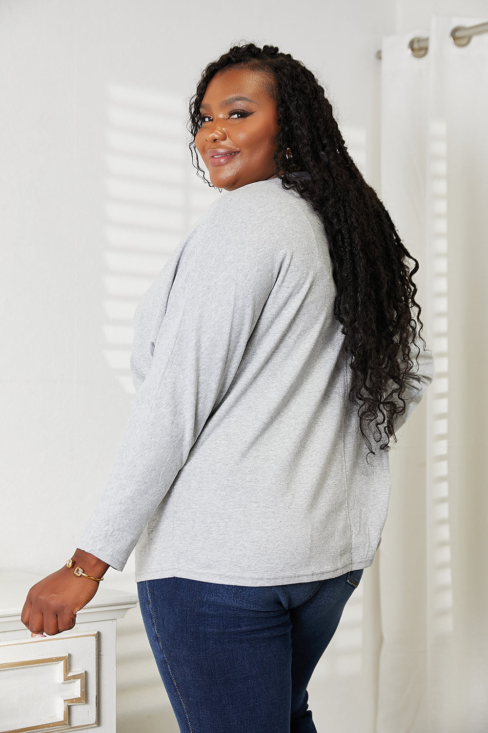 Double Take Seam Detail Round Neck Long Sleeve Top BLUE ZONE PLANET