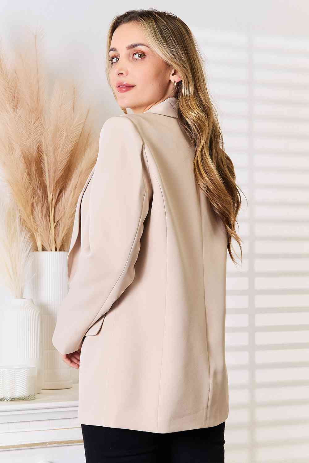Double Take Shawl Collar Long Sleeve Blazer BLUE ZONE PLANET