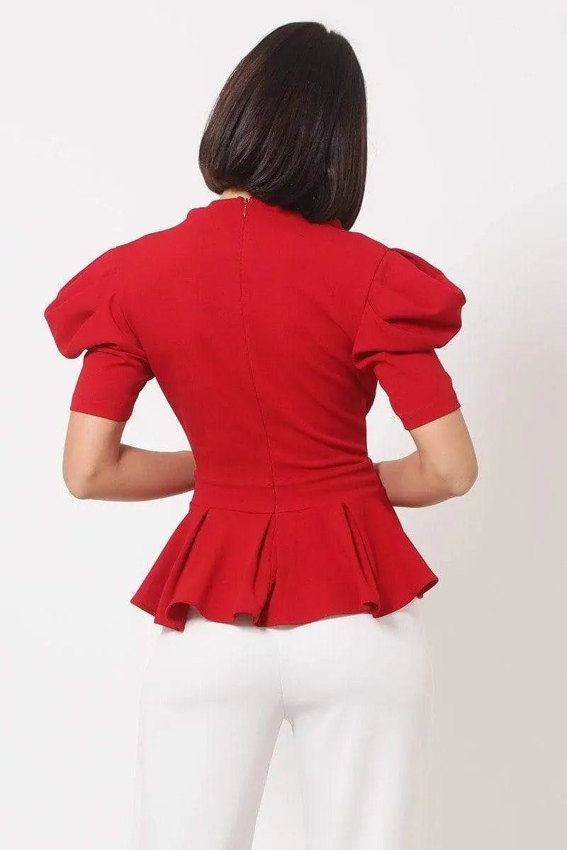 Draped Puff Shoulder Fashion Top With G Buckle Detail Blue Zone Planet