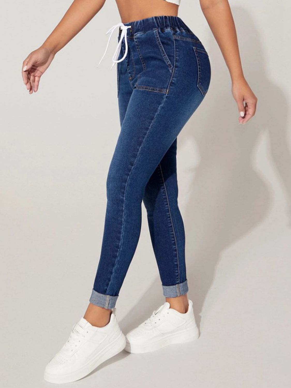 Drawstring Cropped Jeans BLUE ZONE PLANET