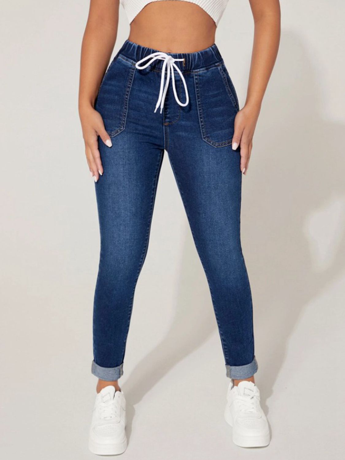 Drawstring Cropped Jeans BLUE ZONE PLANET