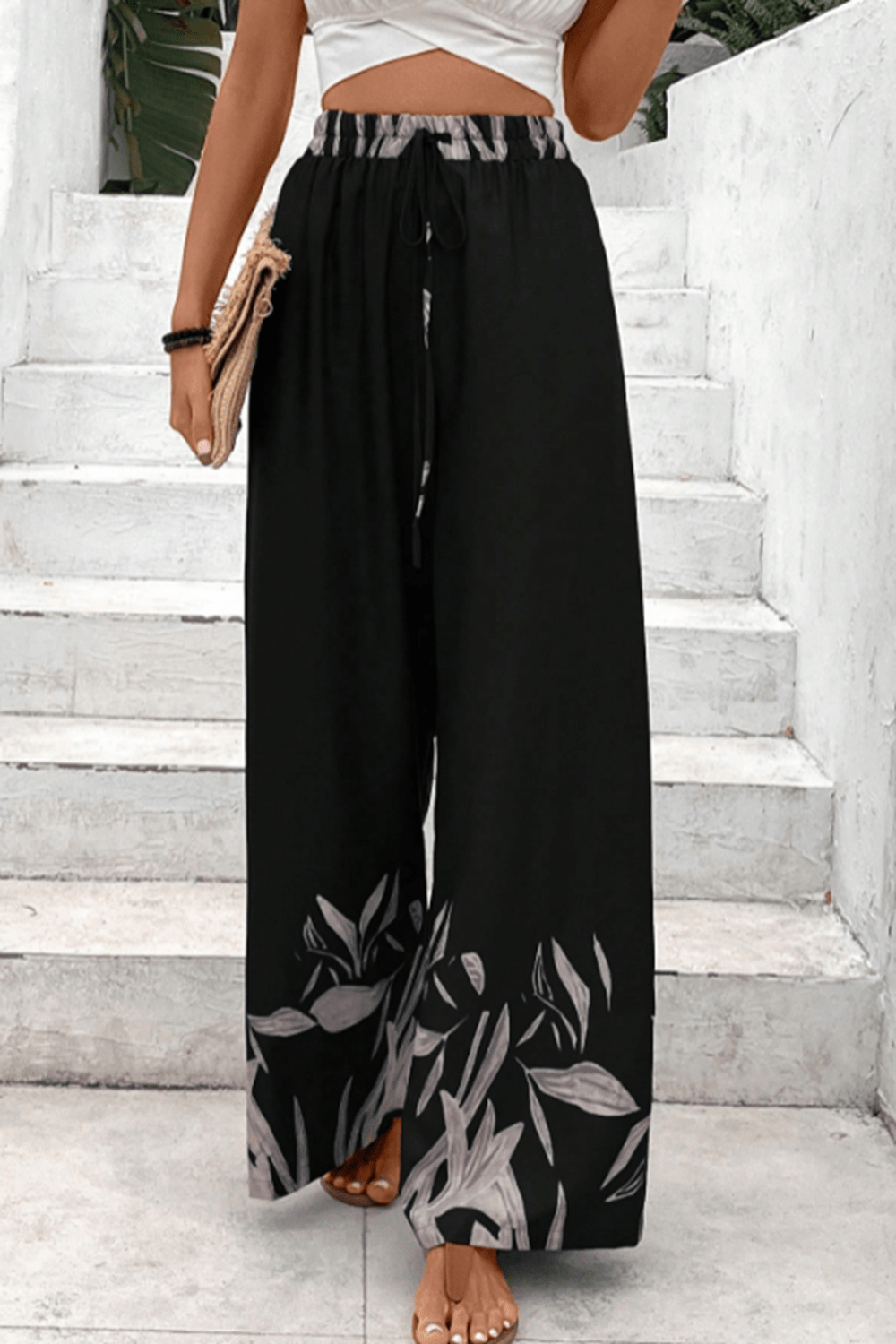 Drawstring High Waist Relax Fit Long Pants BLUE ZONE PLANET