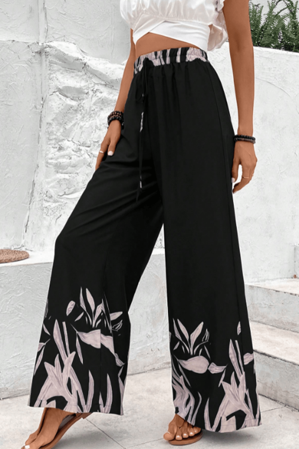 Drawstring High Waist Relax Fit Long Pants BLUE ZONE PLANET