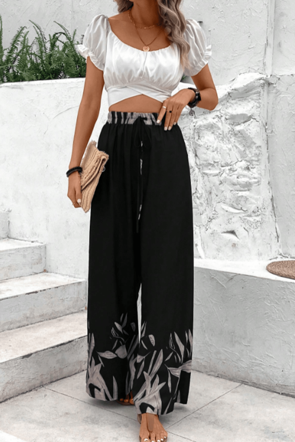 Drawstring High Waist Relax Fit Long Pants BLUE ZONE PLANET