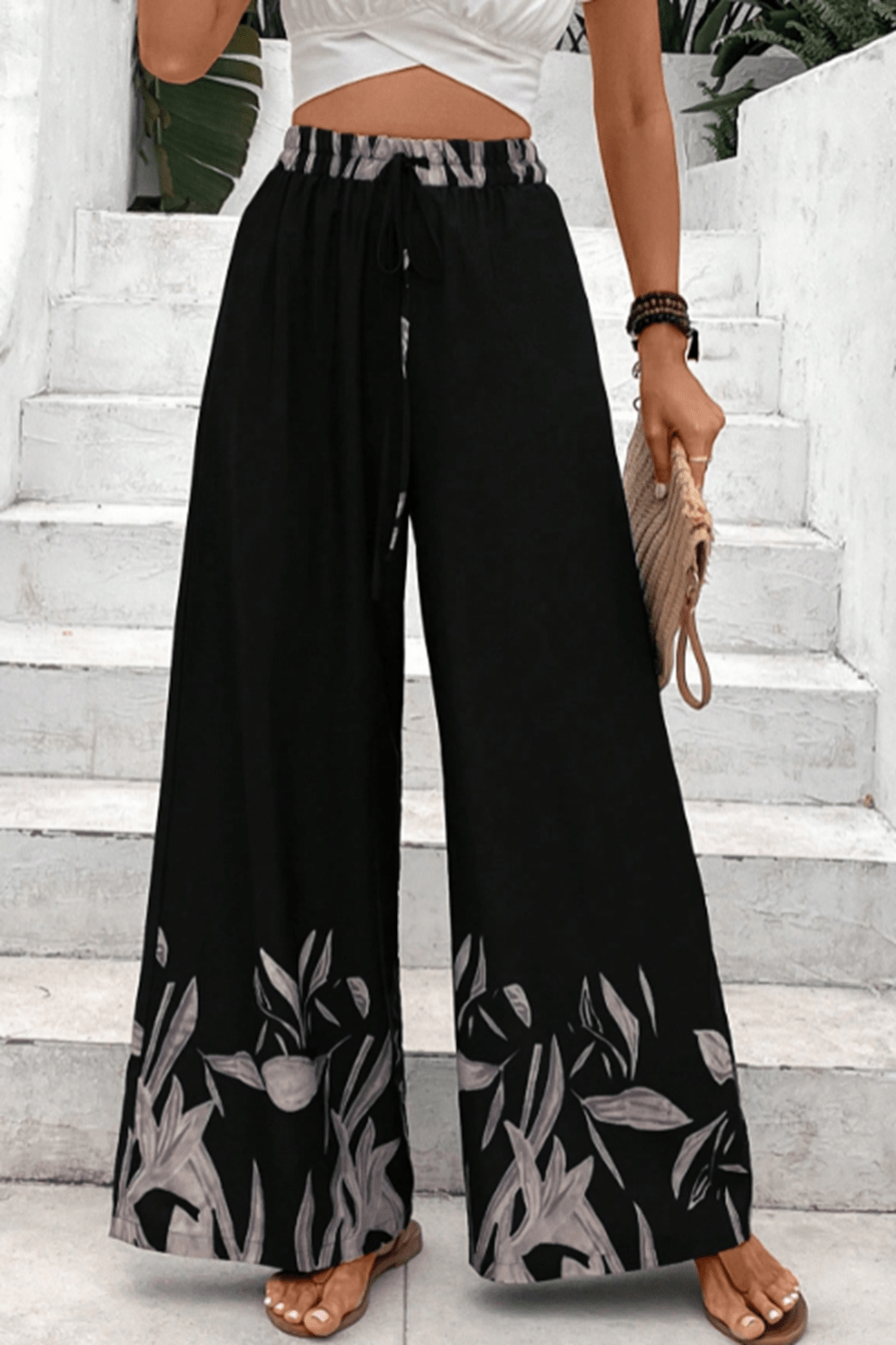 Drawstring High Waist Relax Fit Long Pants BLUE ZONE PLANET