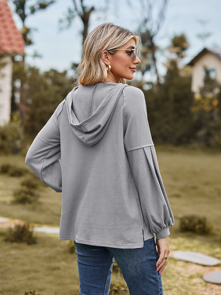 Dropped Shoulder Button-Down Hoodie BLUE ZONE PLANET