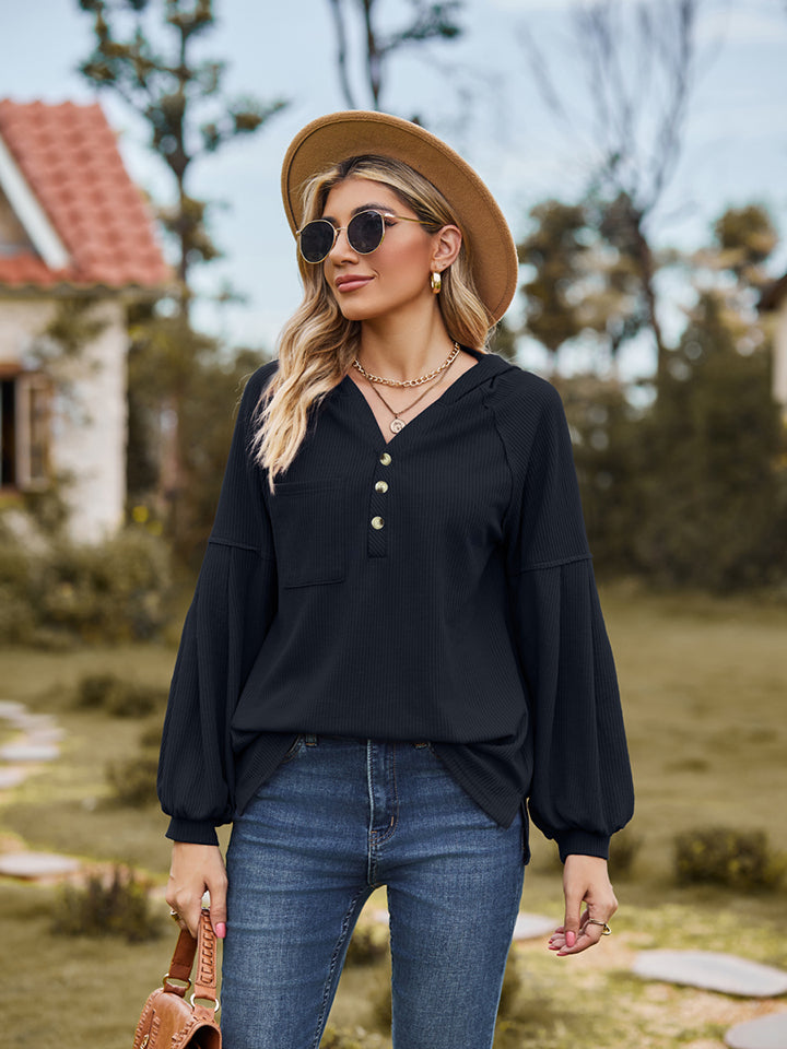 Dropped Shoulder Button-Down Hoodie BLUE ZONE PLANET