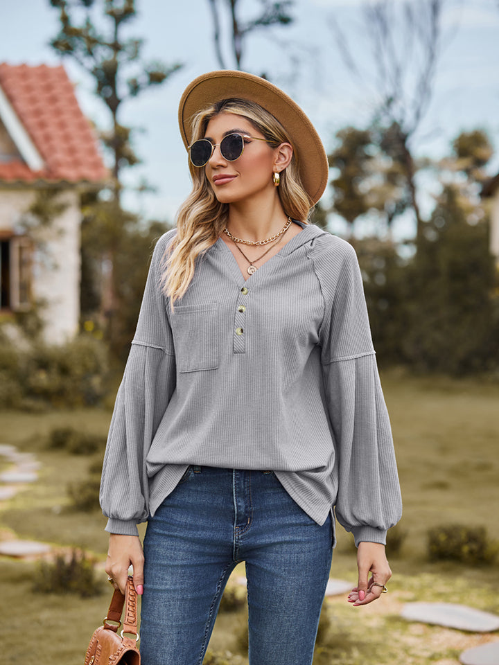 Dropped Shoulder Button-Down Hoodie BLUE ZONE PLANET