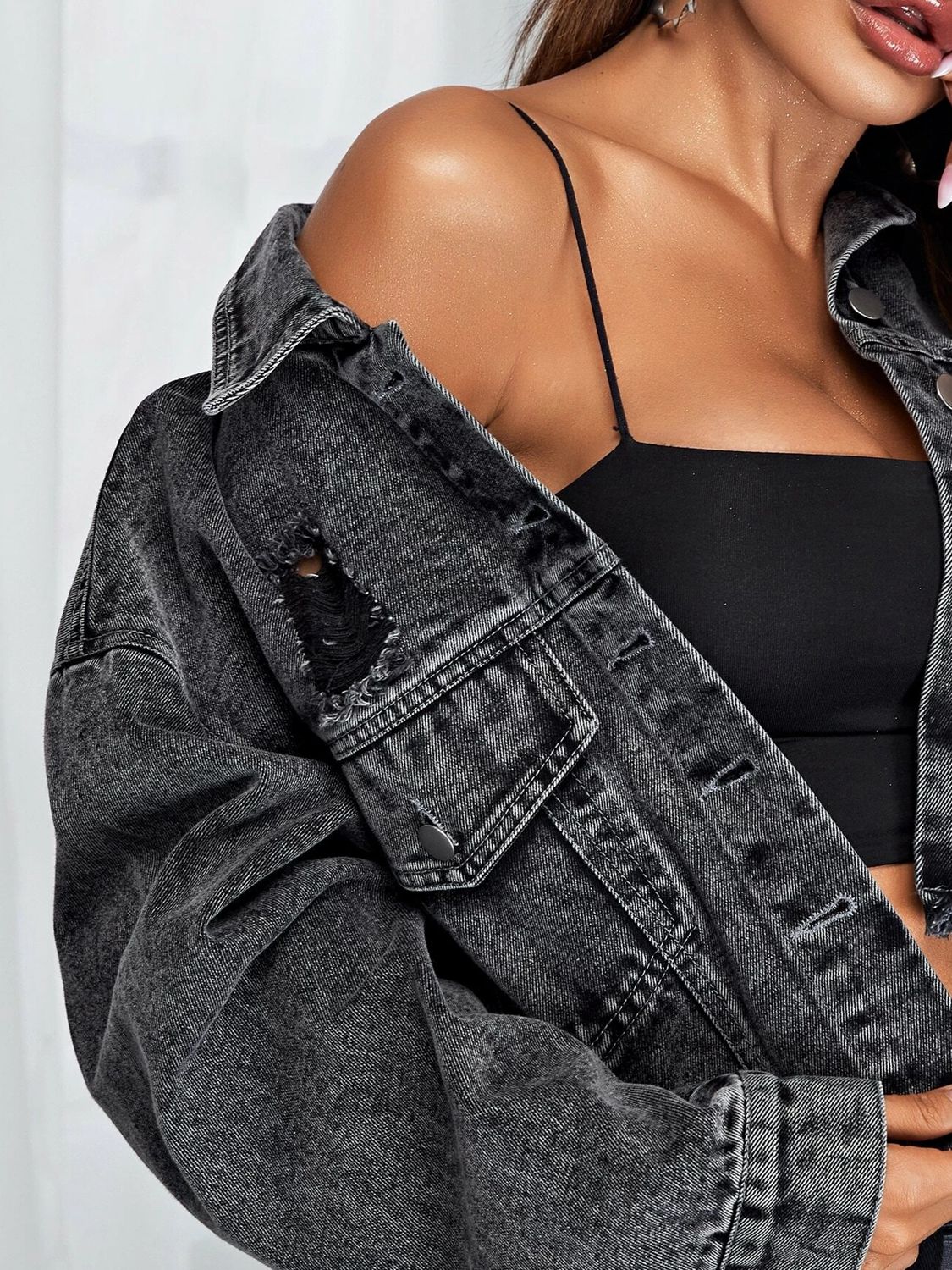 Dropped Shoulder Collared Neck Denim Jacket BLUE ZONE PLANET