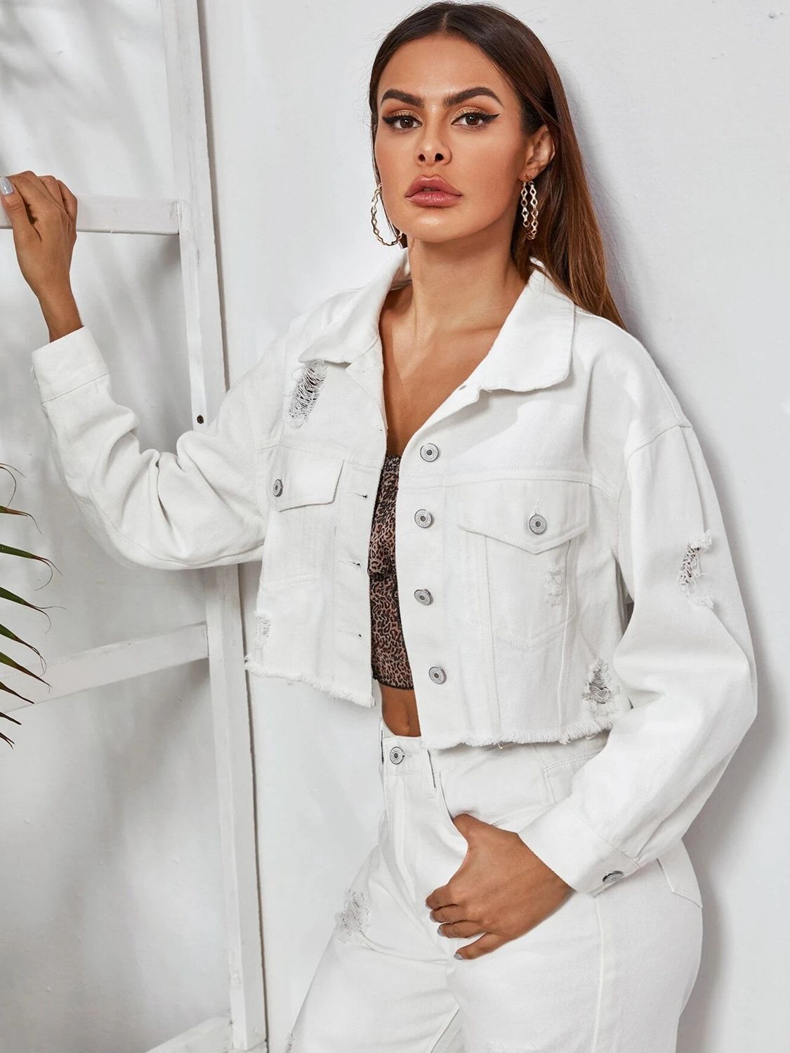 Dropped Shoulder Collared Neck Denim Jacket BLUE ZONE PLANET