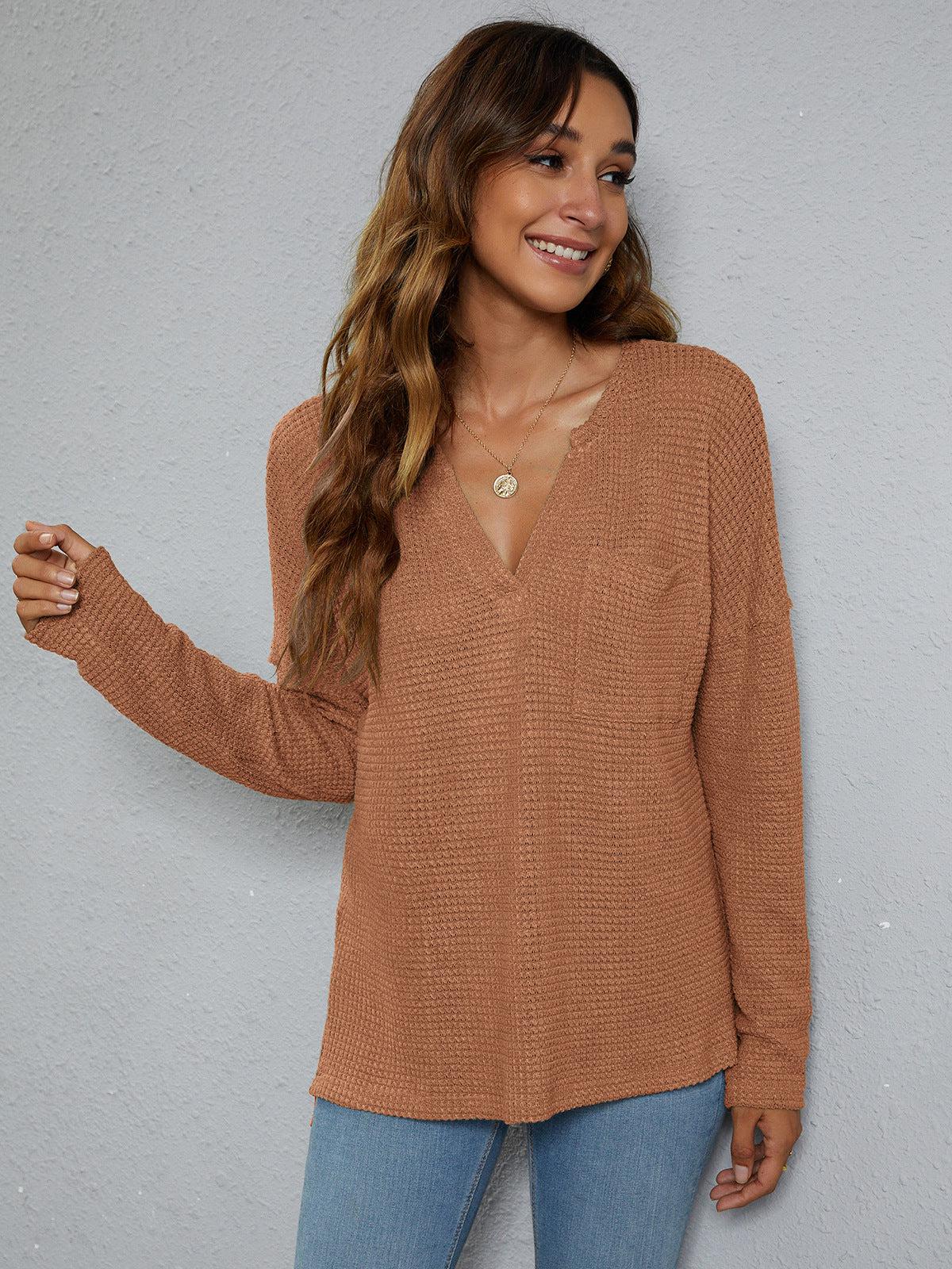 Dropped Shoulder High-Low Waffle-Knit Top BLUE ZONE PLANET