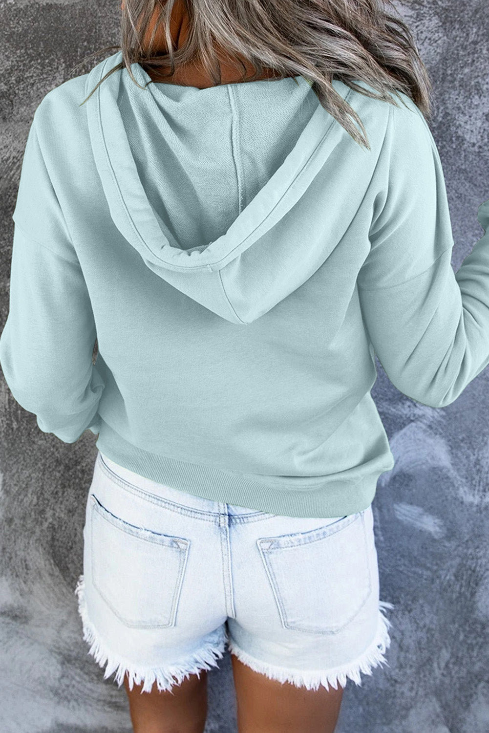 Dropped Shoulder Long Sleeve Hoodie with Pocket BLUE ZONE PLANET