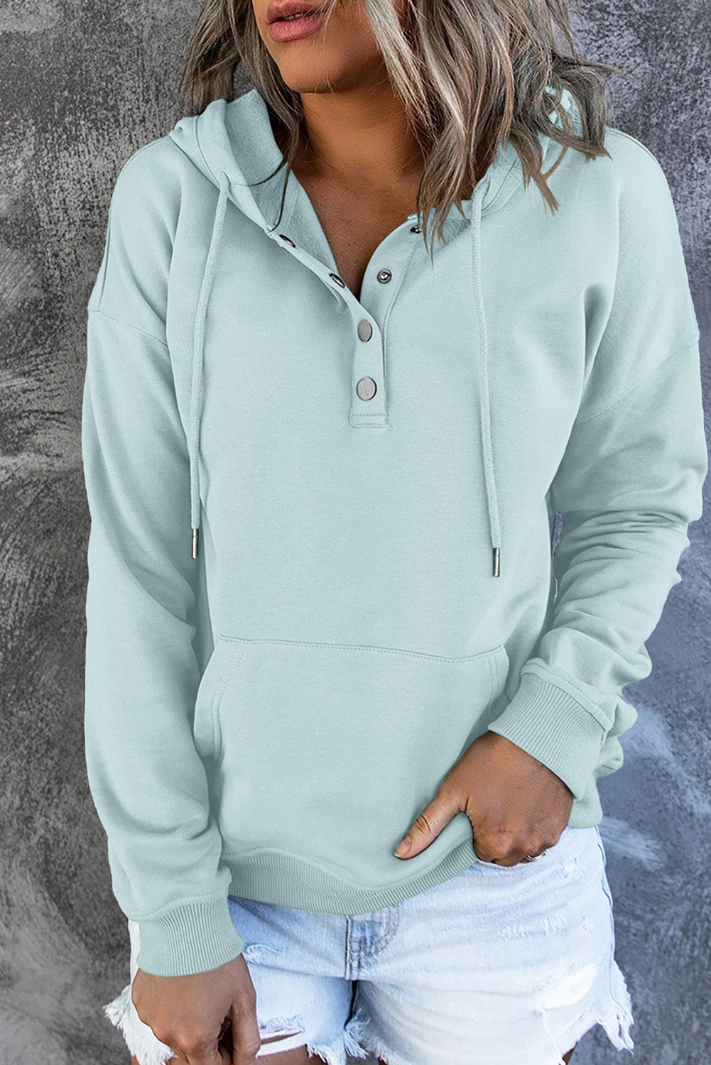 Dropped Shoulder Long Sleeve Hoodie with Pocket BLUE ZONE PLANET