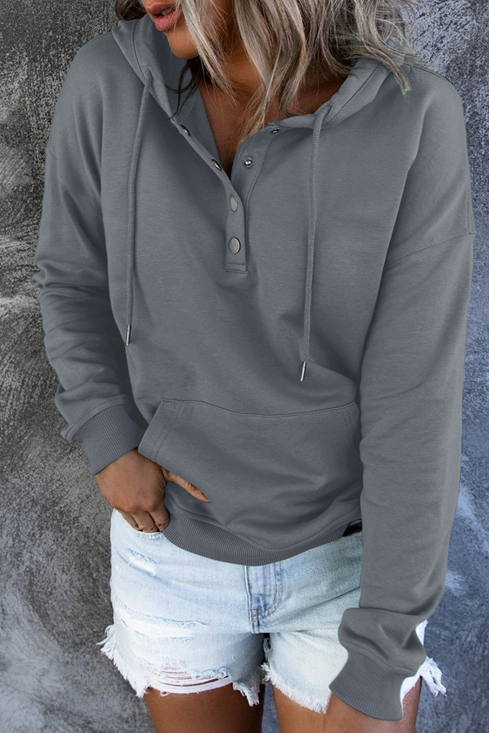 Dropped Shoulder Long Sleeve Hoodie with Pocket BLUE ZONE PLANET