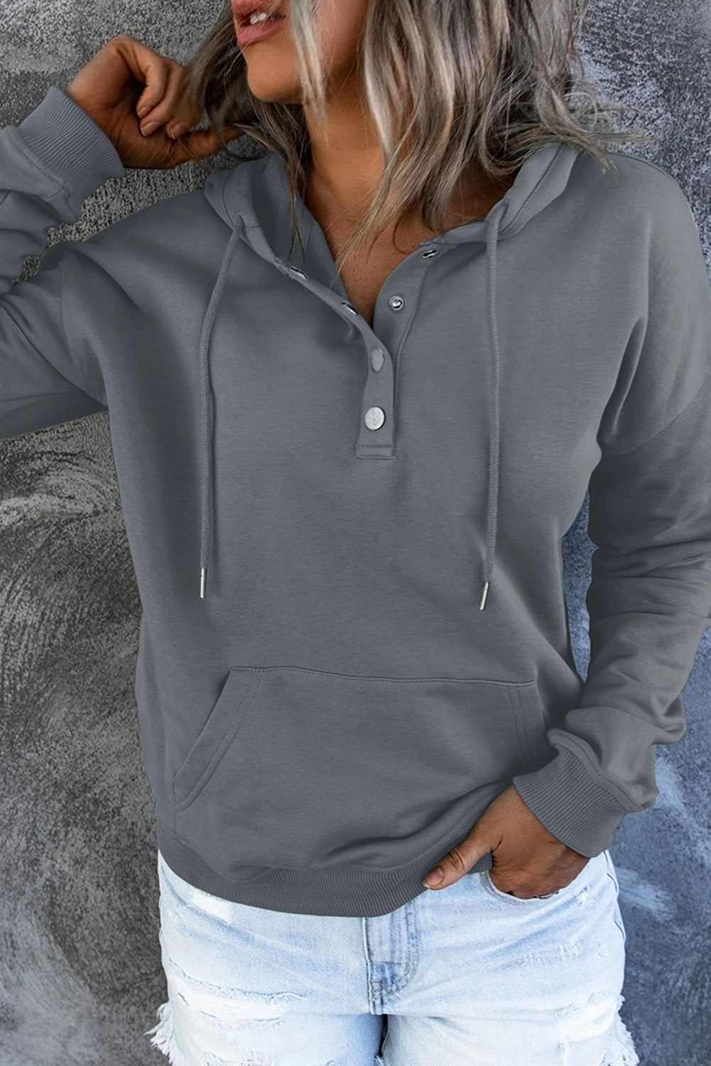Dropped Shoulder Long Sleeve Hoodie with Pocket BLUE ZONE PLANET