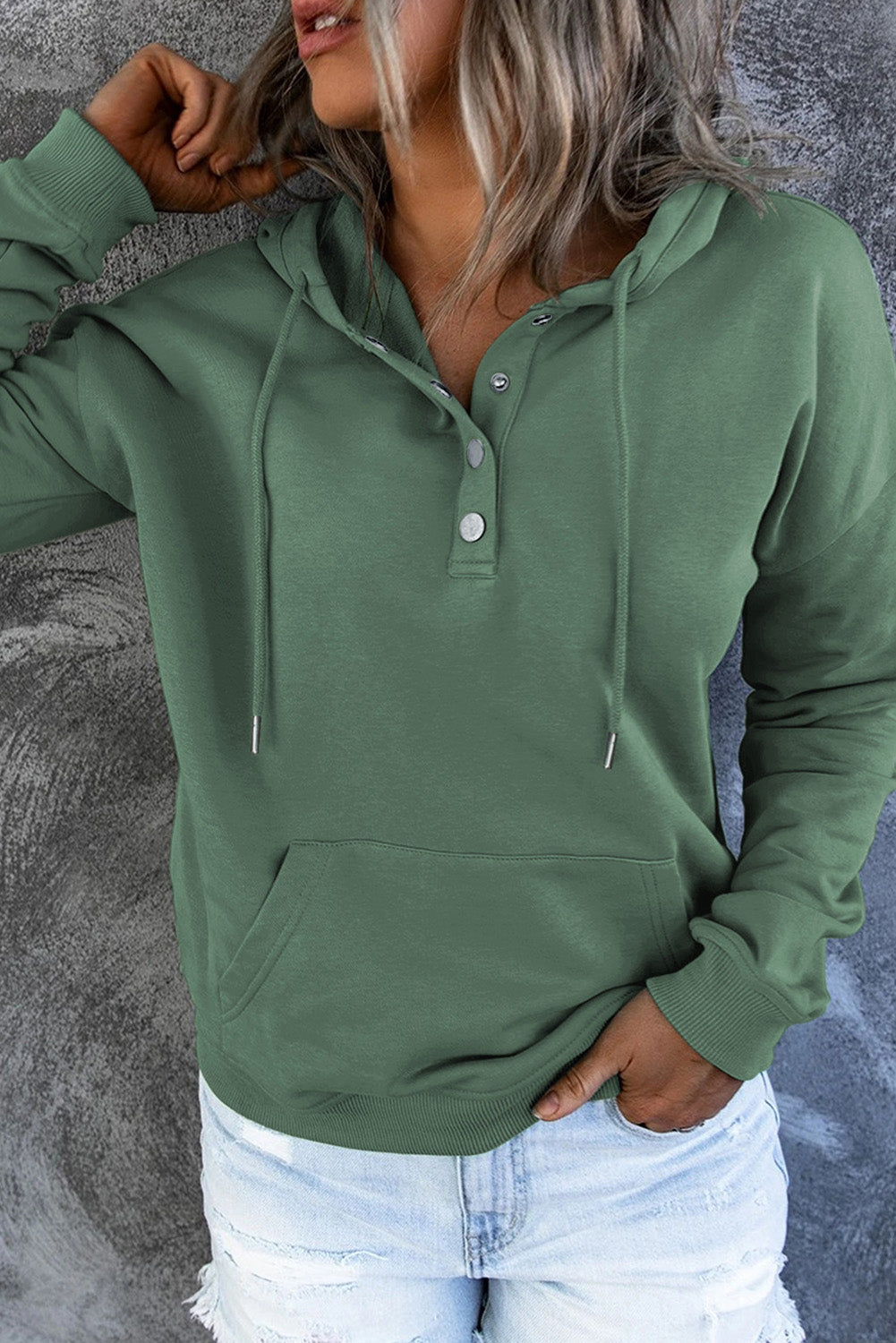 Dropped Shoulder Long Sleeve Hoodie with Pocket BLUE ZONE PLANET