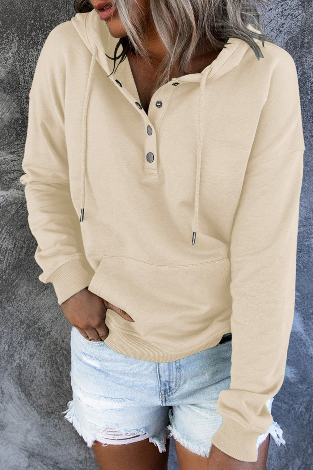 Dropped Shoulder Long Sleeve Hoodie with Pocket BLUE ZONE PLANET