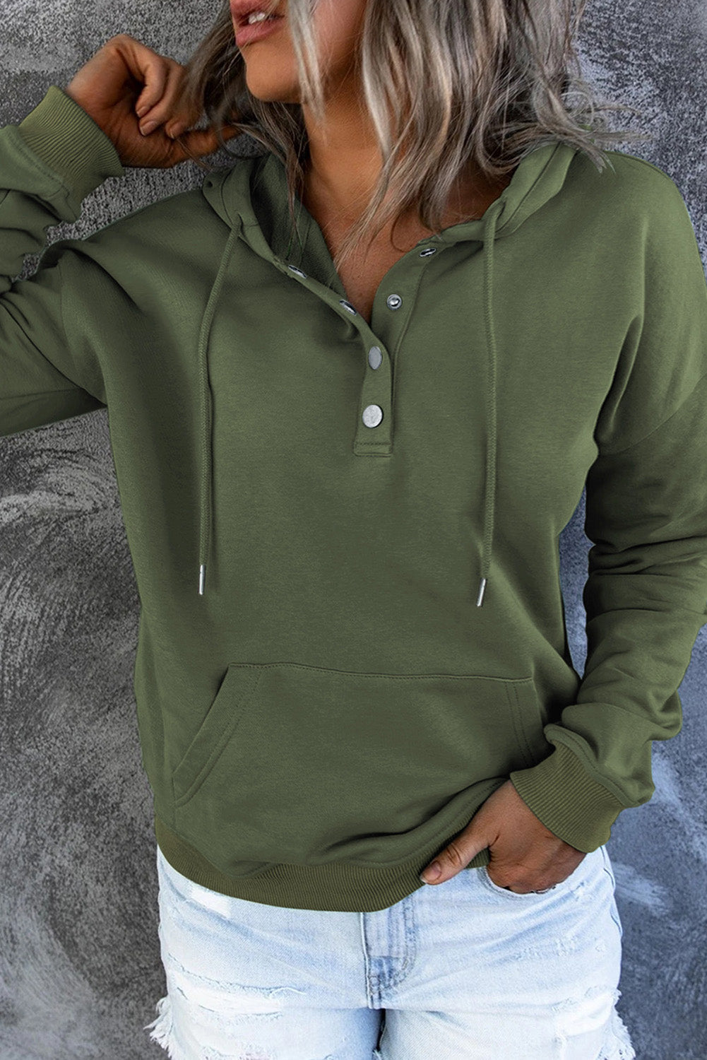 Dropped Shoulder Long Sleeve Hoodie with Pocket BLUE ZONE PLANET