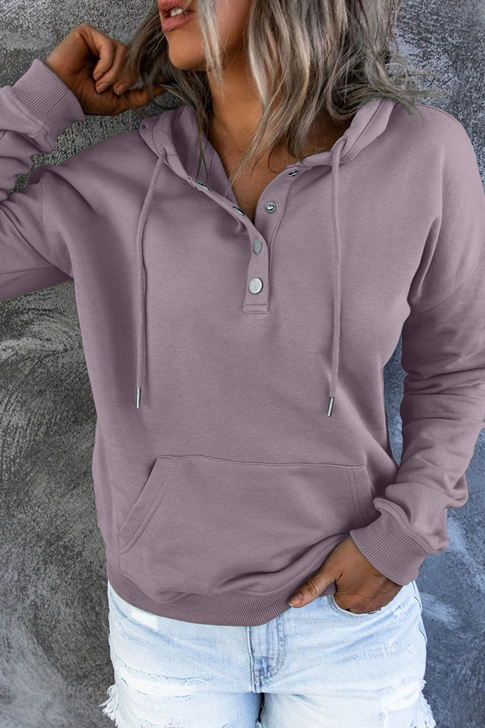 Dropped Shoulder Long Sleeve Hoodie with Pocket BLUE ZONE PLANET