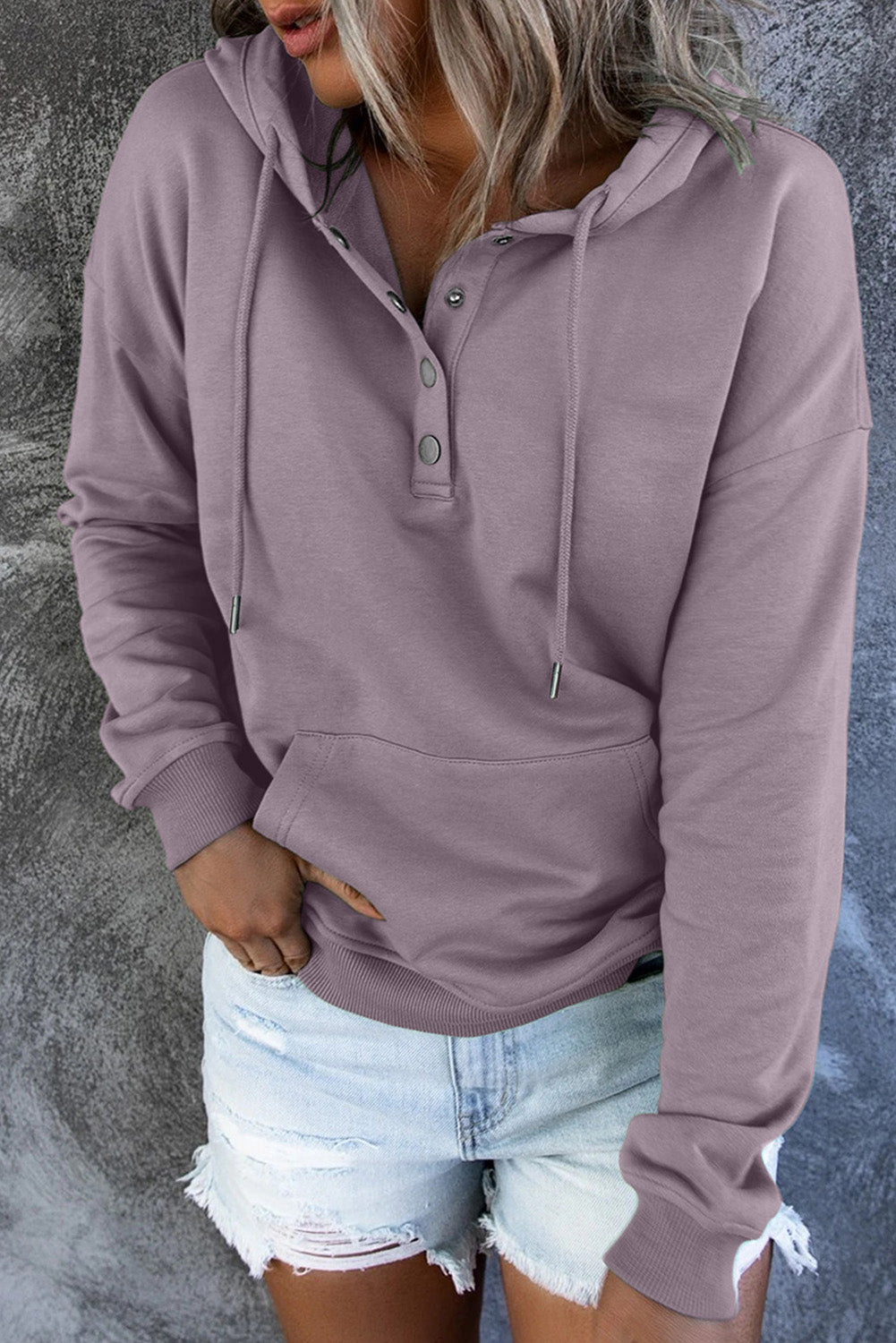 Dropped Shoulder Long Sleeve Hoodie with Pocket BLUE ZONE PLANET