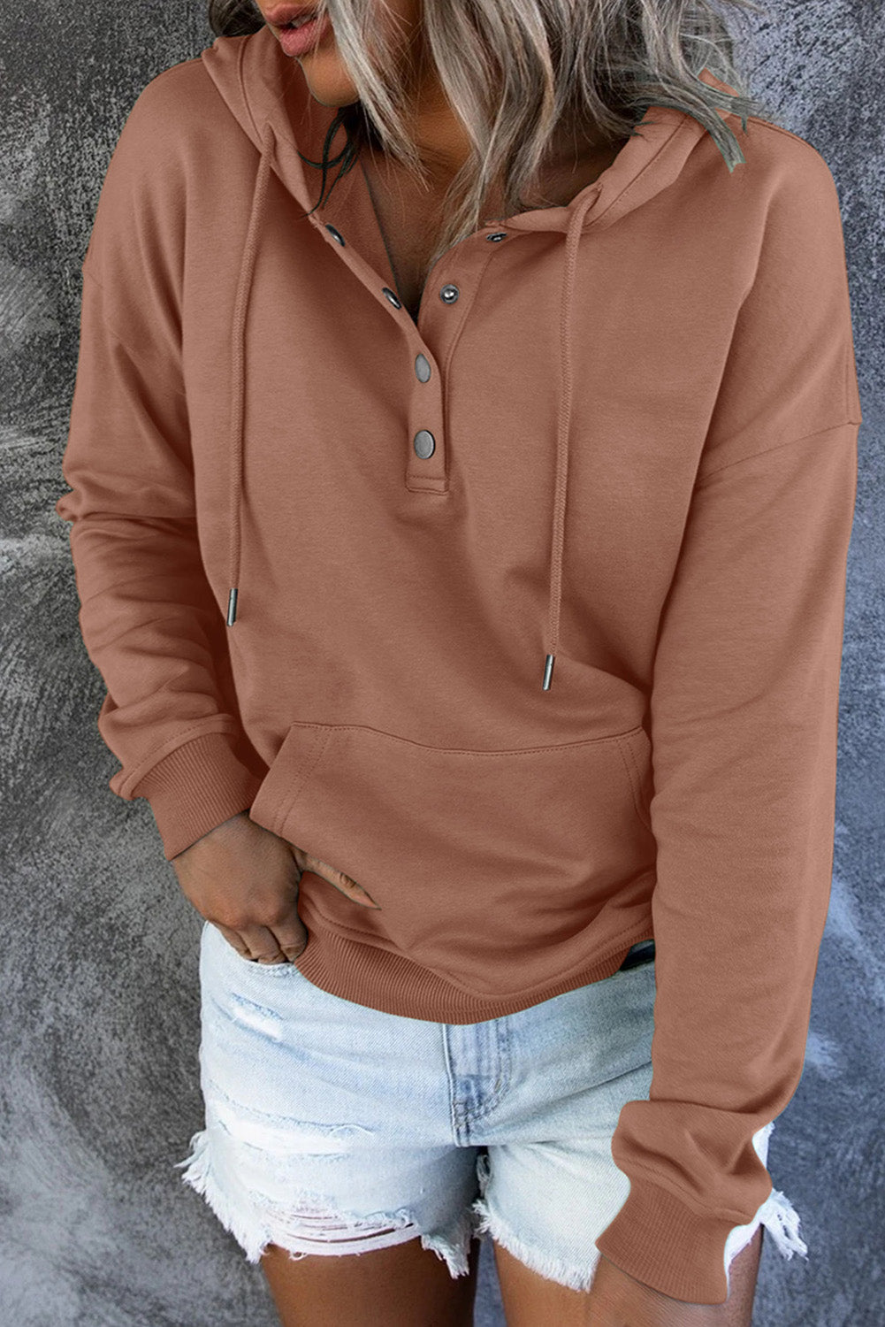 Dropped Shoulder Long Sleeve Hoodie with Pocket BLUE ZONE PLANET