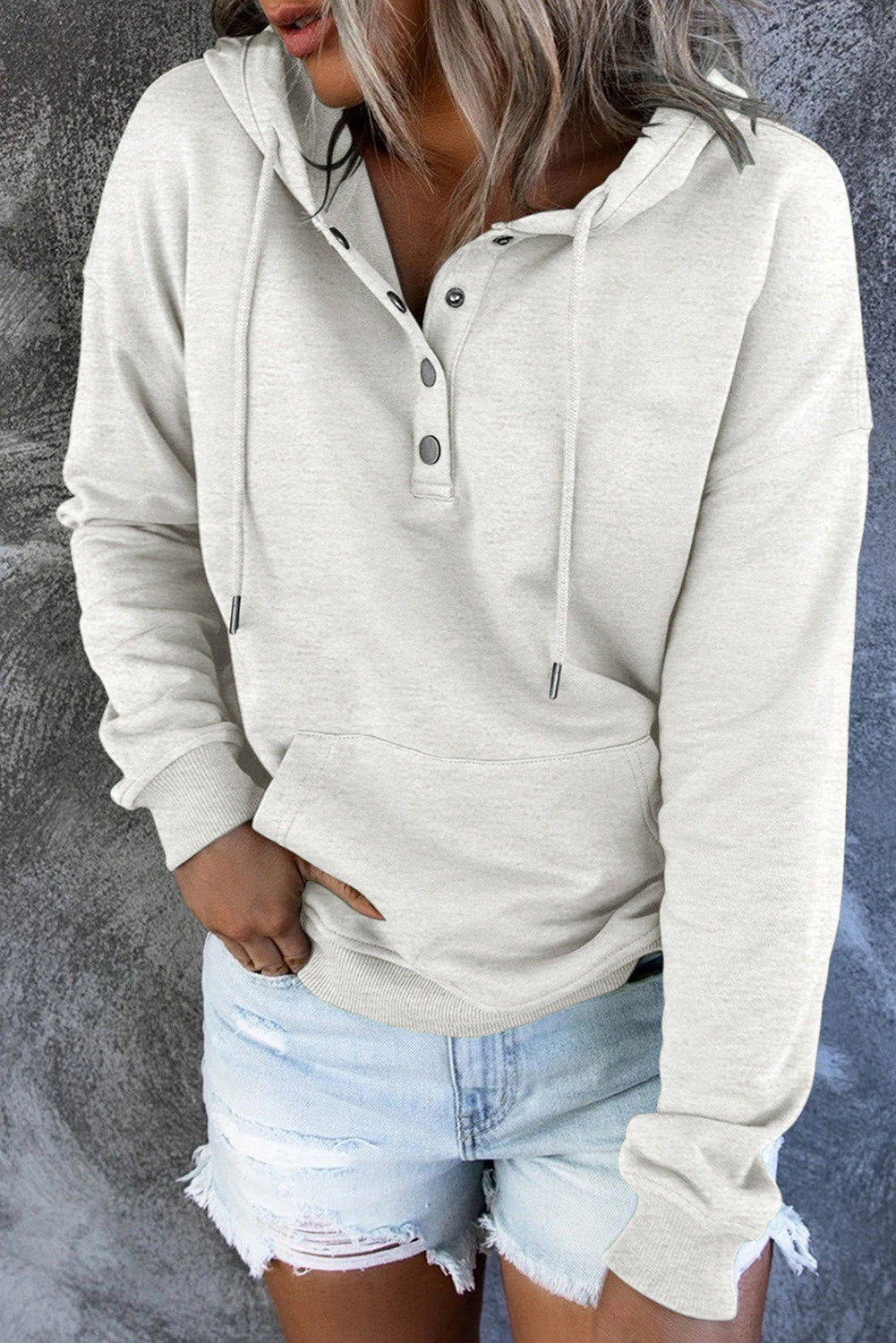 Dropped Shoulder Long Sleeve Hoodie with Pocket BLUE ZONE PLANET
