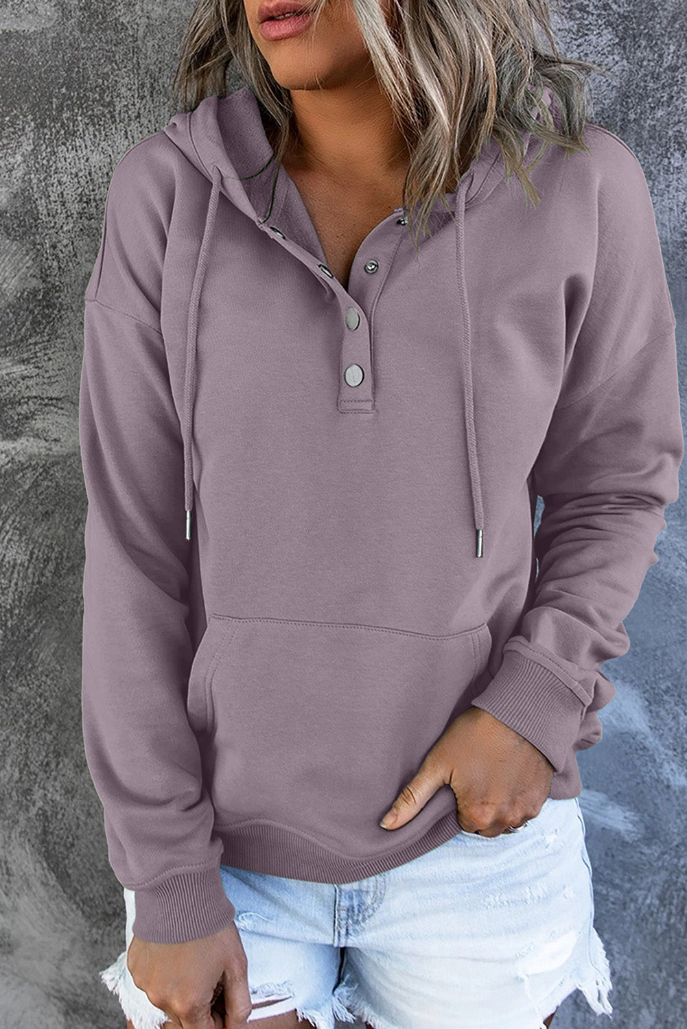 Dropped Shoulder Long Sleeve Hoodie with Pocket BLUE ZONE PLANET