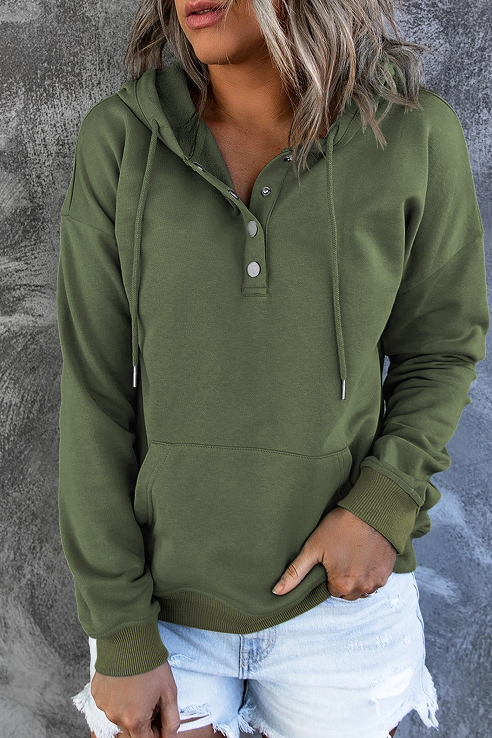 Dropped Shoulder Long Sleeve Hoodie with Pocket BLUE ZONE PLANET