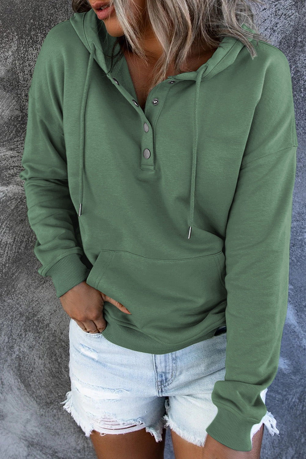 Dropped Shoulder Long Sleeve Hoodie with Pocket BLUE ZONE PLANET