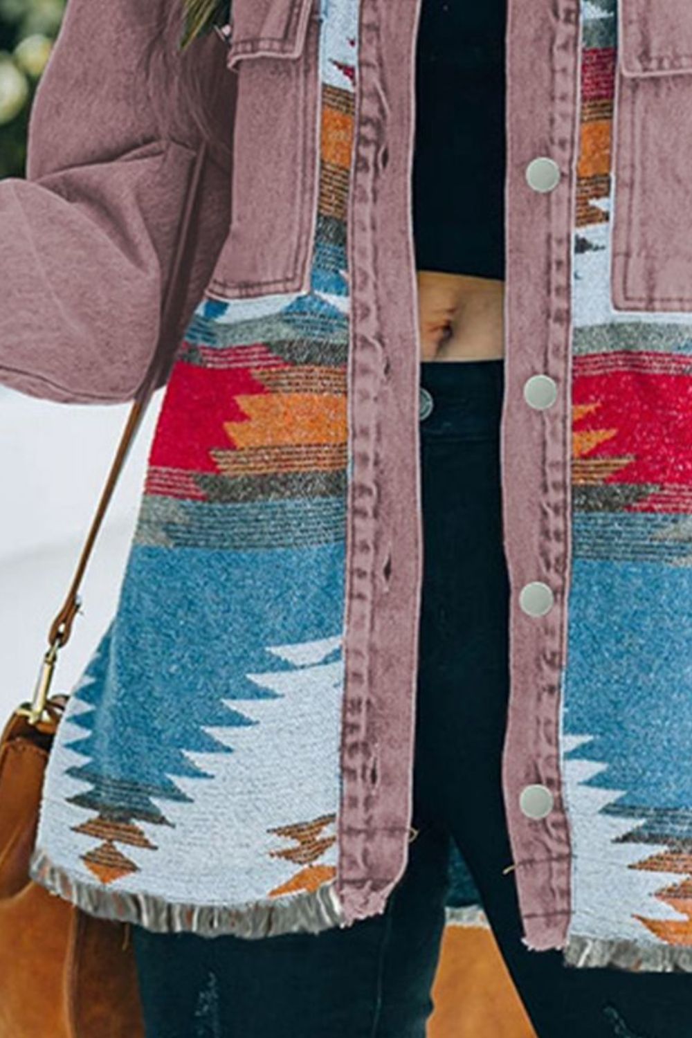 Dropped Shoulder Long Sleeve Printed Denim Jacket BLUE ZONE PLANET