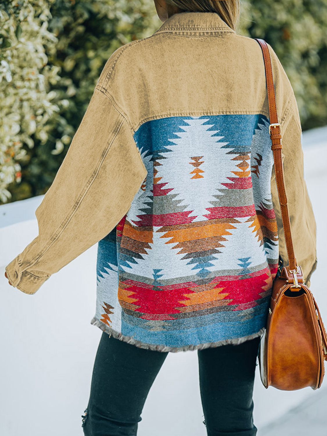 Dropped Shoulder Long Sleeve Printed Denim Jacket BLUE ZONE PLANET