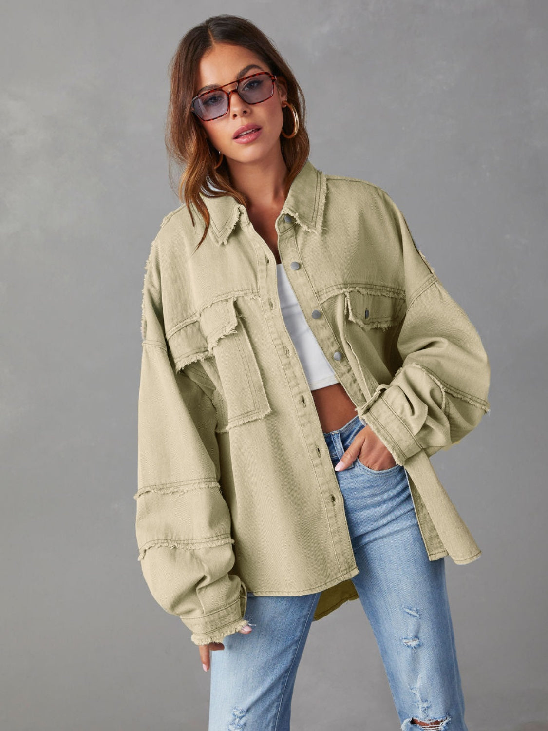 Dropped Shoulder Raw Hem Jacket BLUE ZONE PLANET