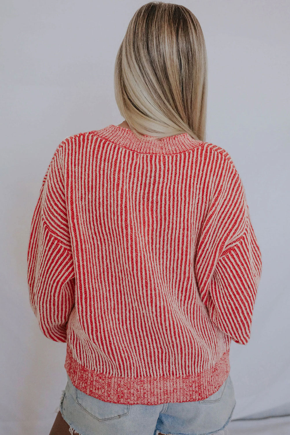 Dropped Shoulder Round Neck Sweater BLUE ZONE PLANET