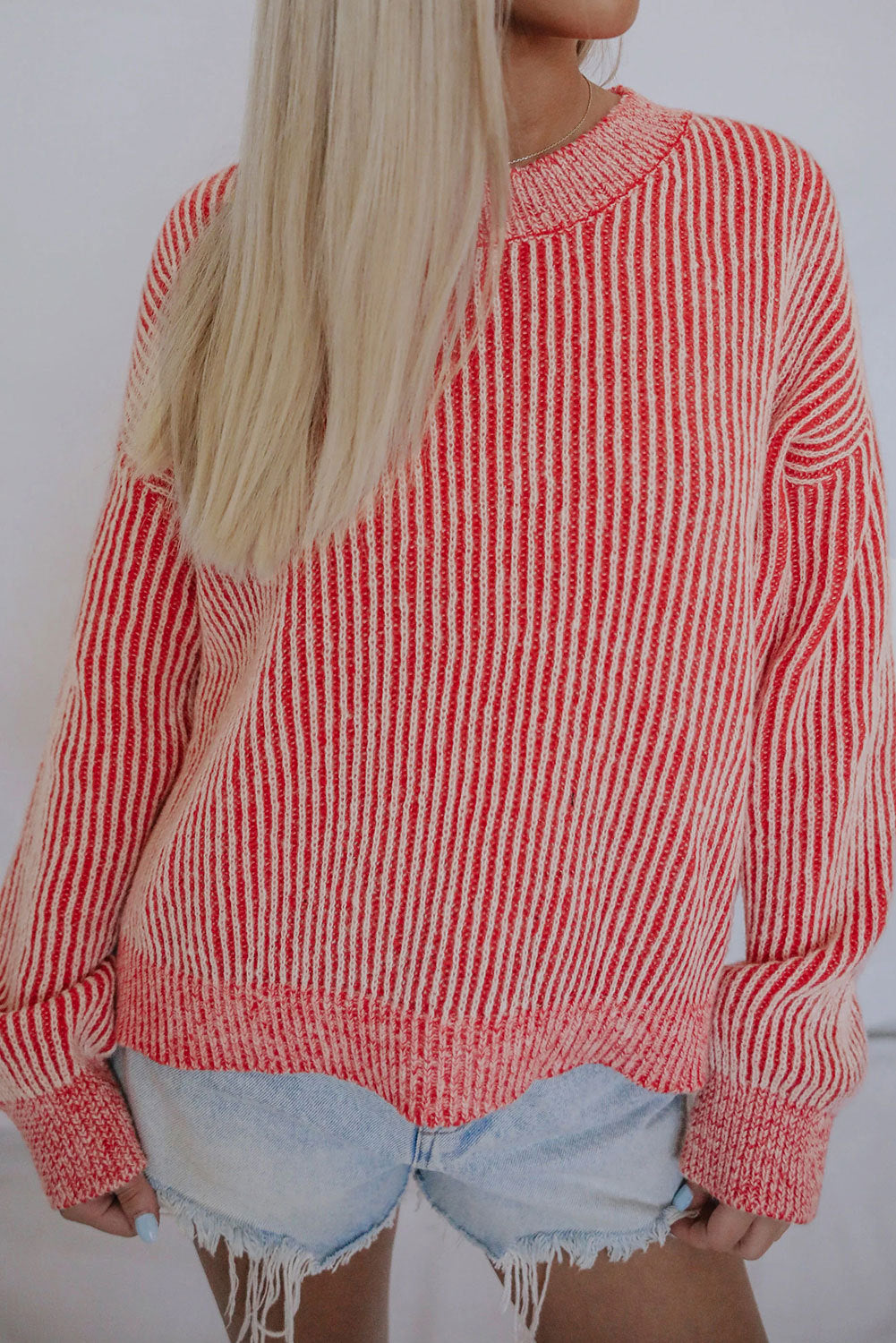 Dropped Shoulder Round Neck Sweater BLUE ZONE PLANET