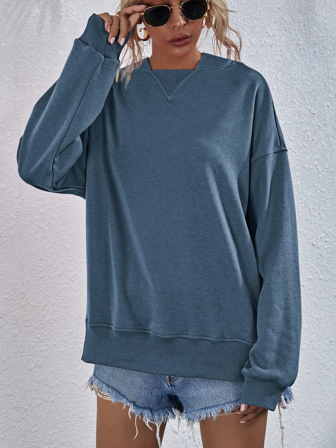 Dropped Shoulder Slit Hoodie BLUE ZONE PLANET