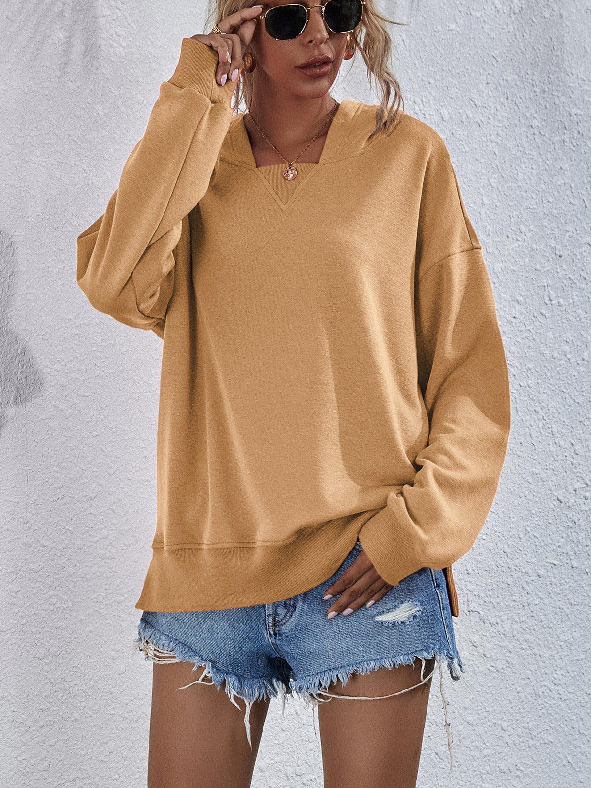 Dropped Shoulder Slit Hoodie BLUE ZONE PLANET
