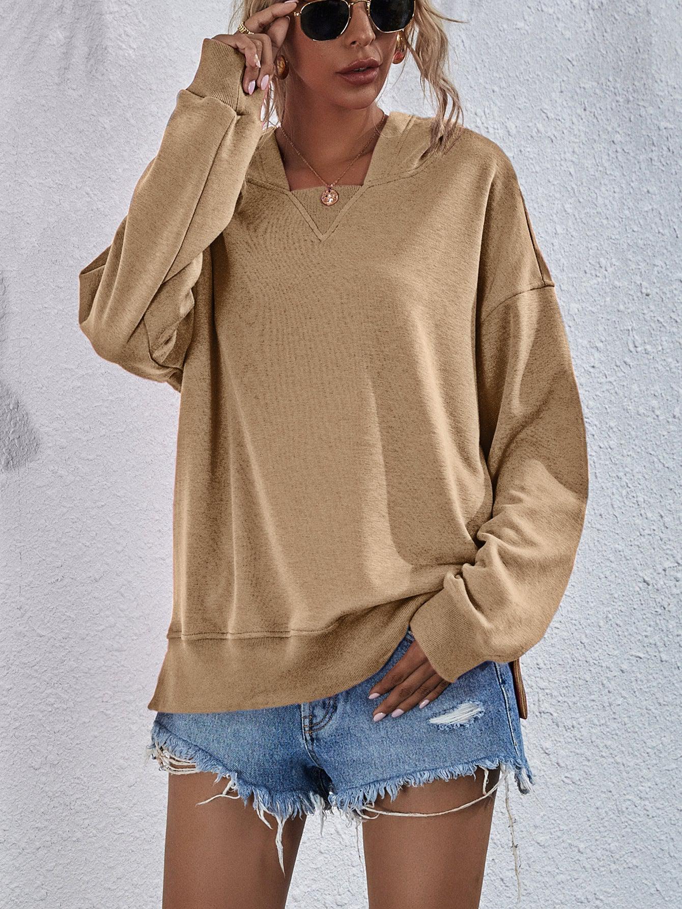 Dropped Shoulder Slit Hoodie BLUE ZONE PLANET