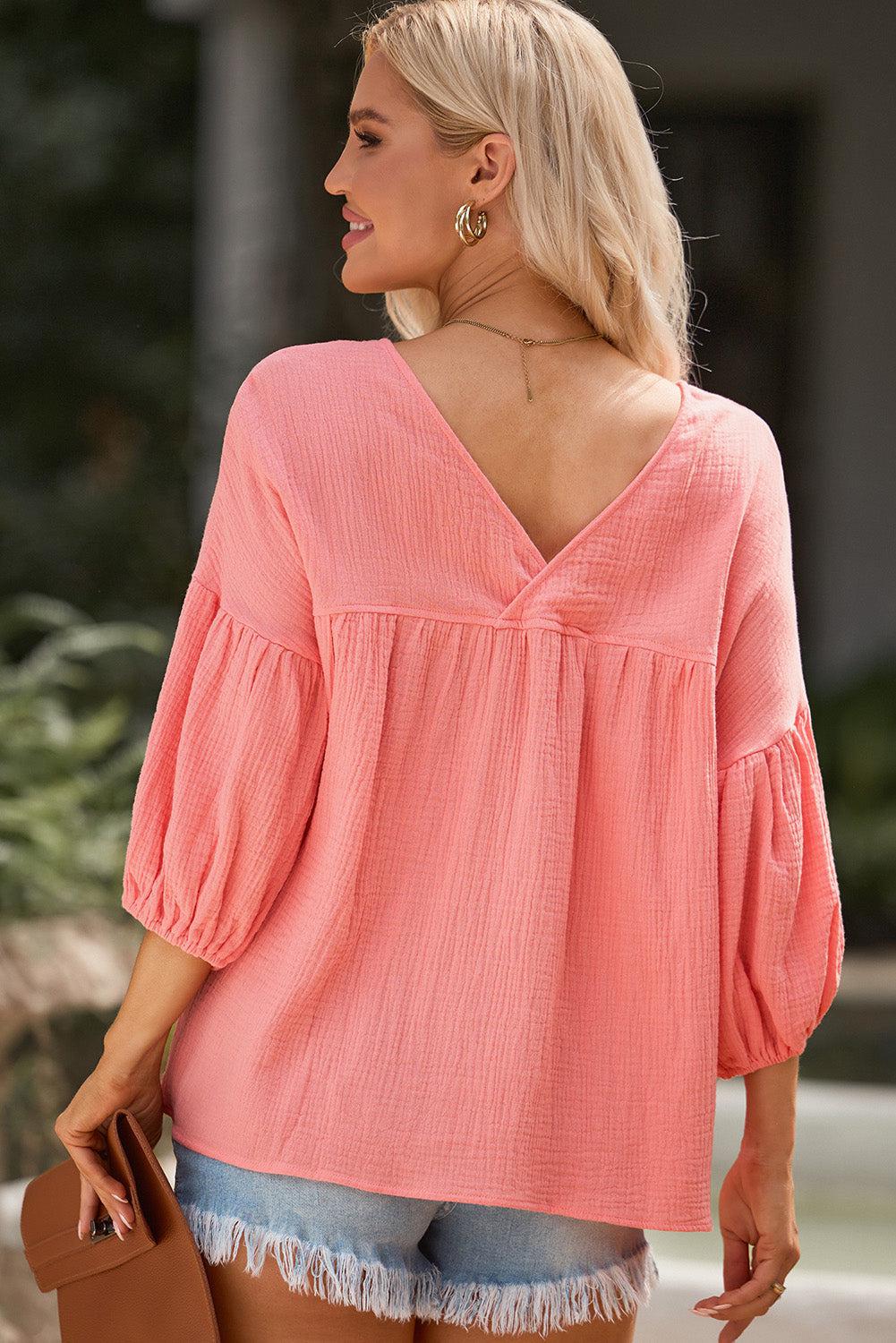 Dropped Shoulder V-Neck Blouse BLUE ZONE PLANET