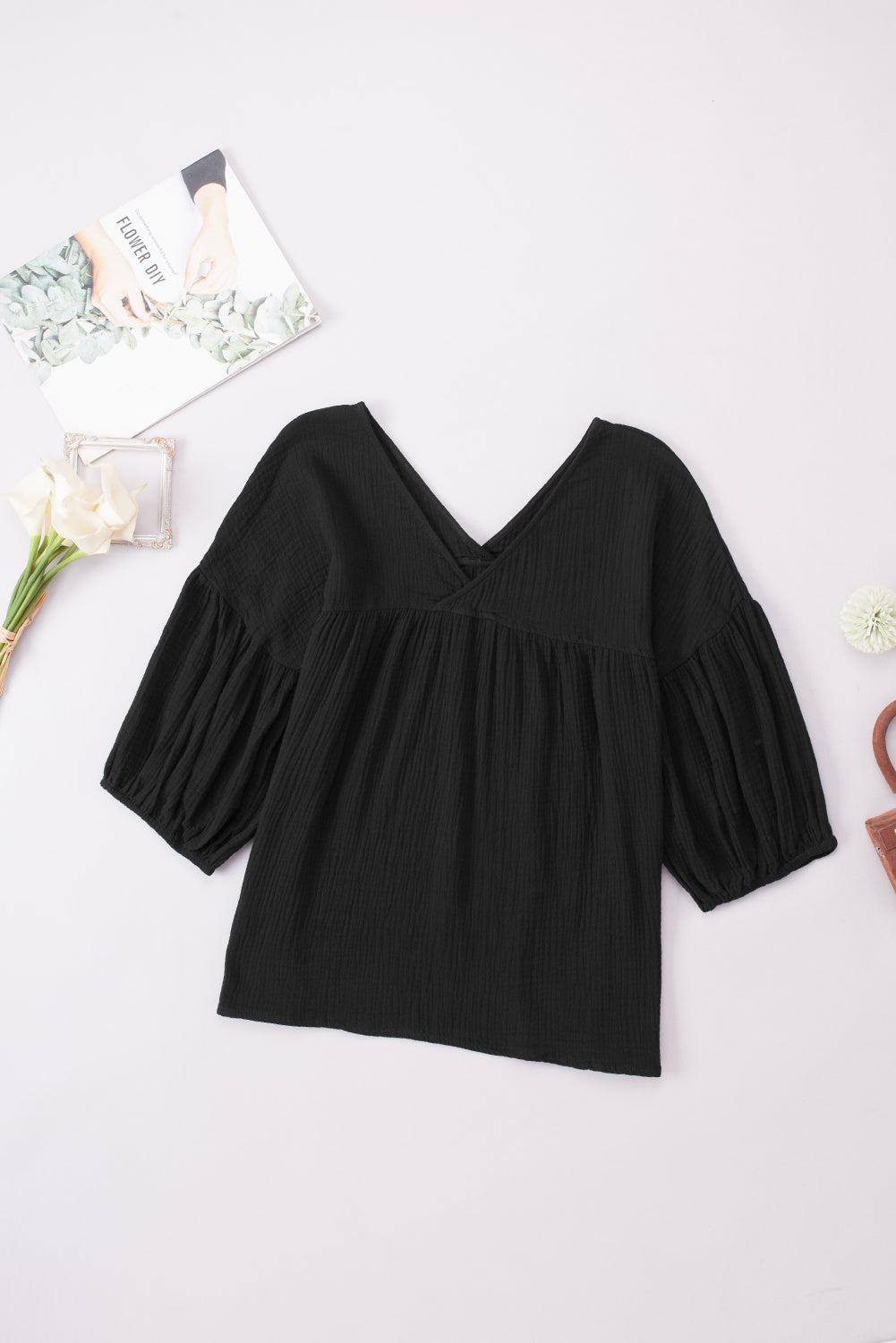 Dropped Shoulder V-Neck Blouse BLUE ZONE PLANET