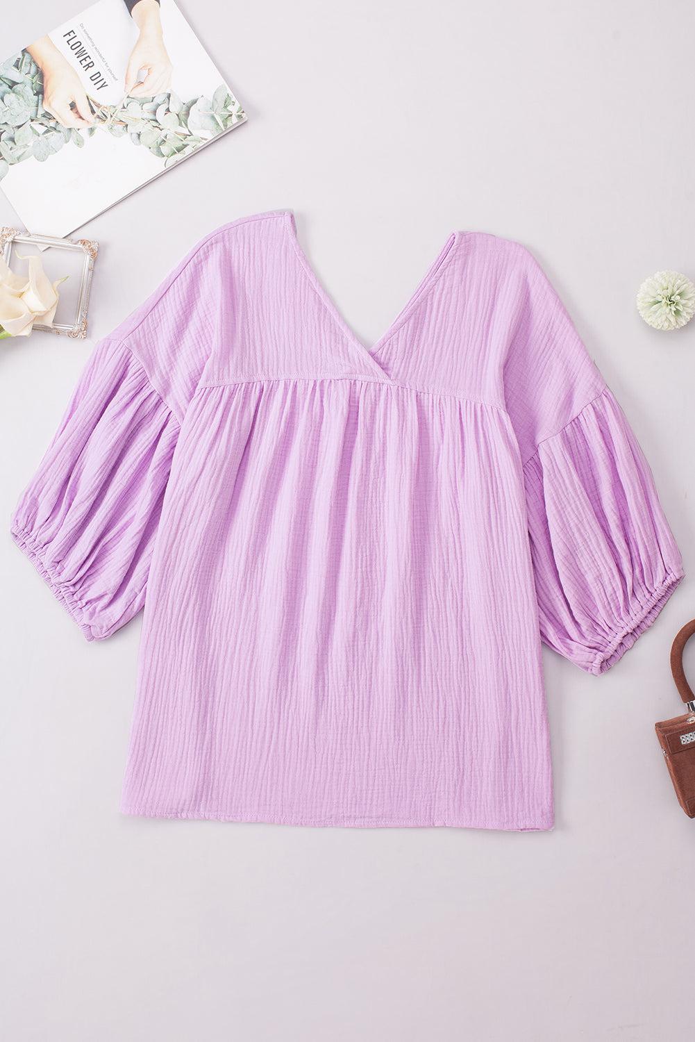 Dropped Shoulder V-Neck Blouse BLUE ZONE PLANET