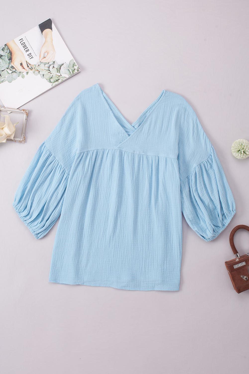 Dropped Shoulder V-Neck Blouse BLUE ZONE PLANET