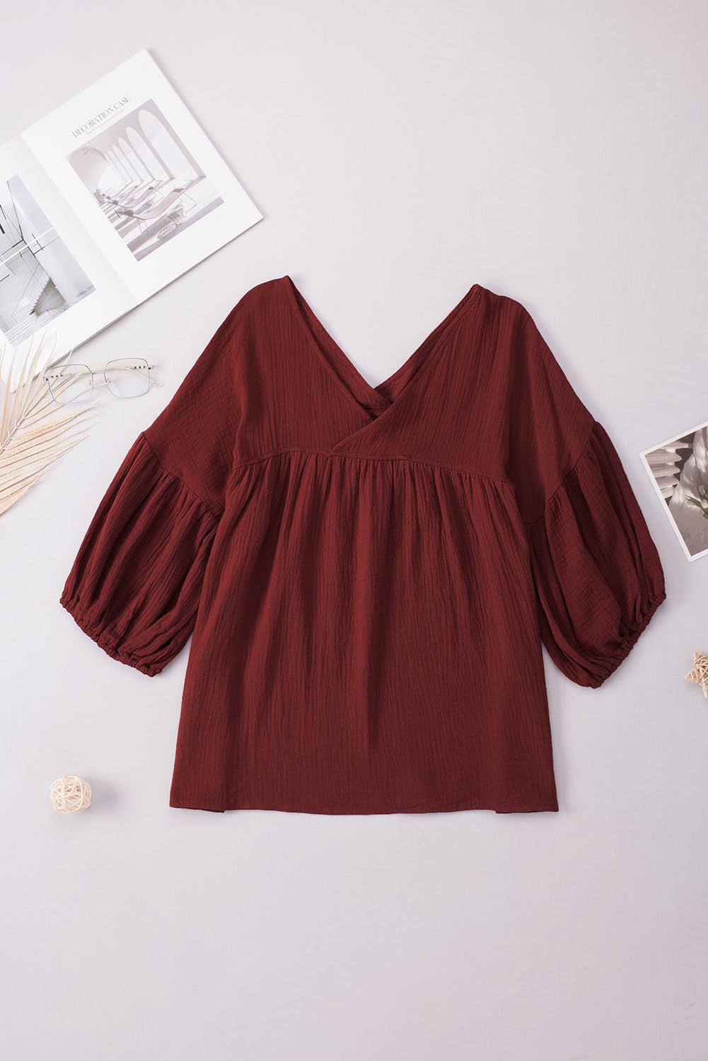 Dropped Shoulder V-Neck Blouse BLUE ZONE PLANET