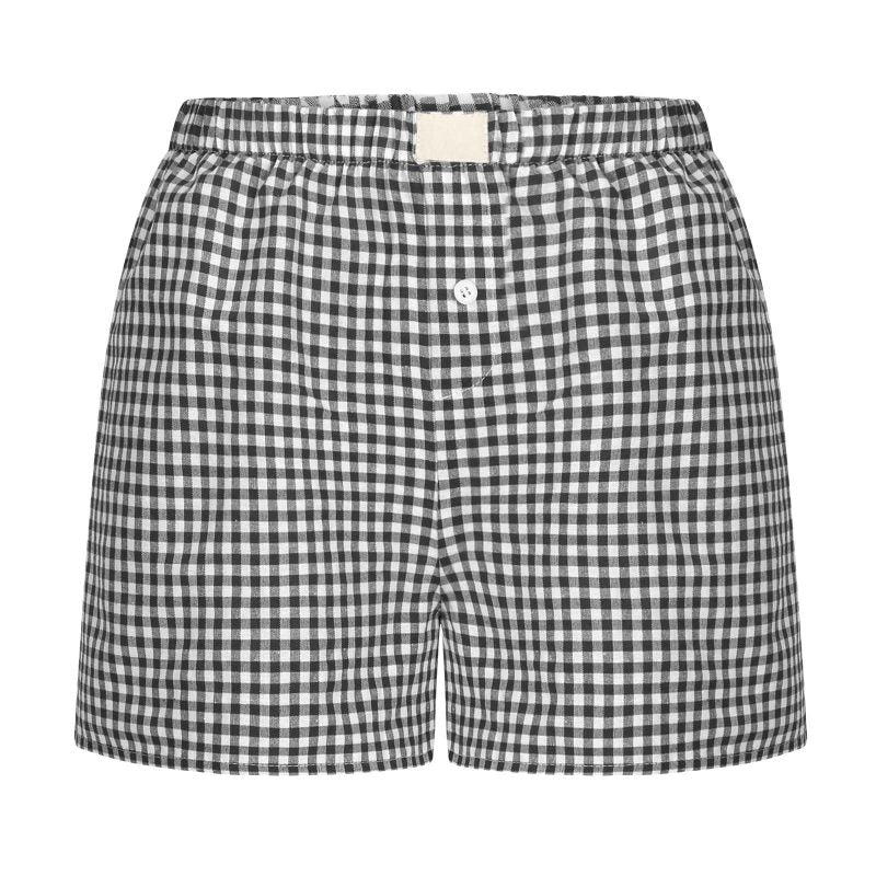 Blue Zone Planet | Women's casual and comfortable high-waisted loose wide-leg retro plaid shorts kakaclo